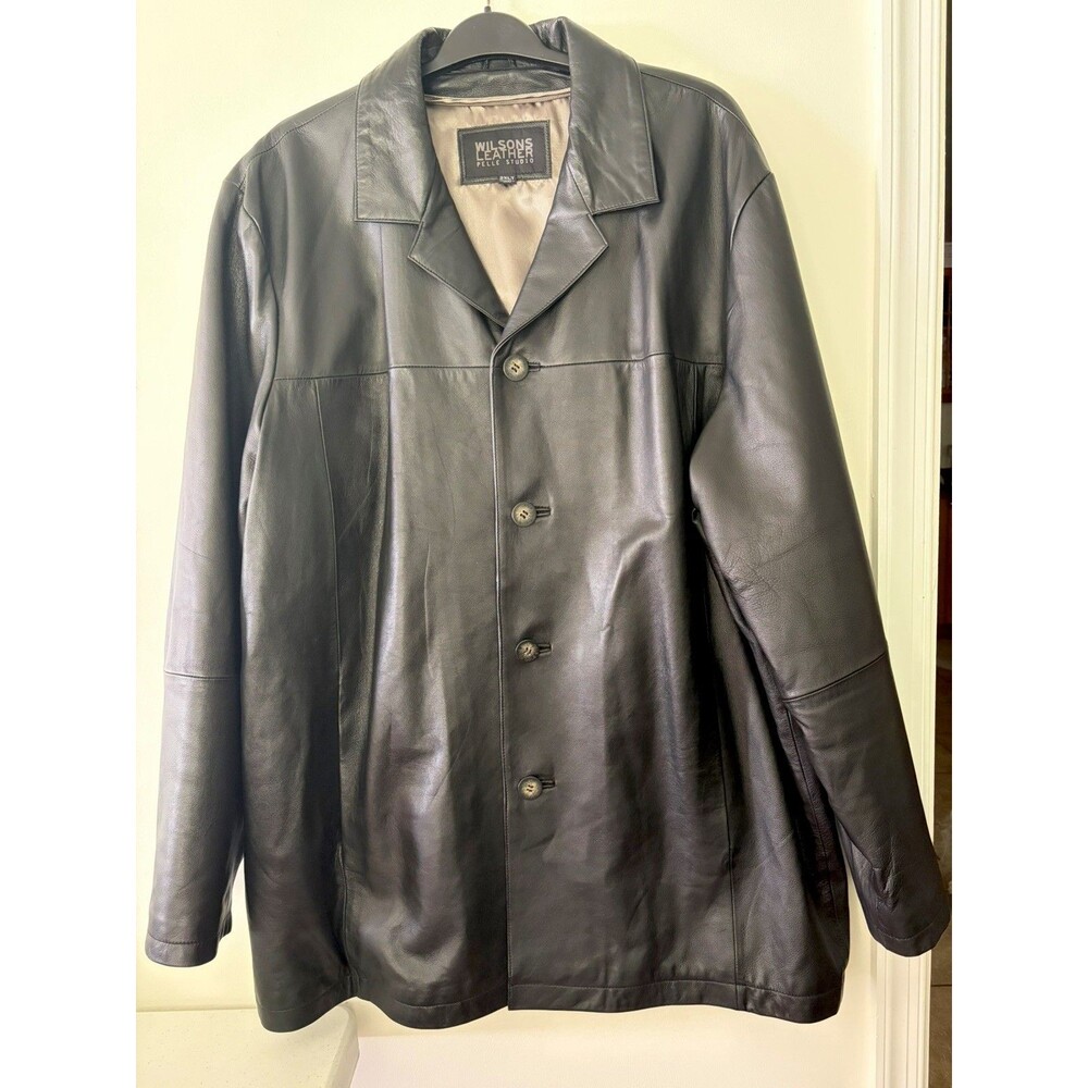 PELLE STUDIO x WILSONS Vintage Full Button Leather Car Coat in Black Size 2XLT